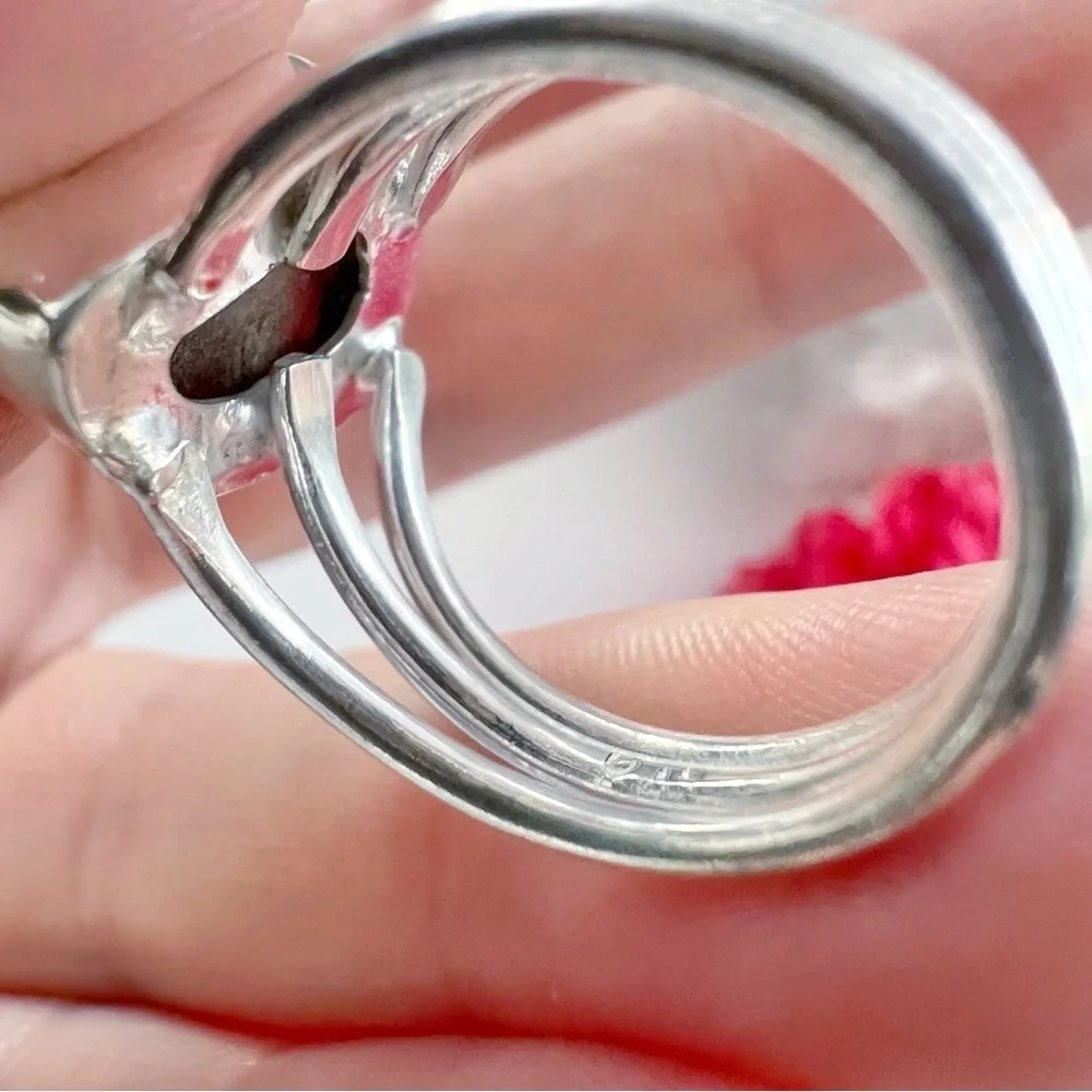 Rough Garnet Ring Size 7 Solid Sterling Silver 925 Chunky Handmade - Picture 9 of 11